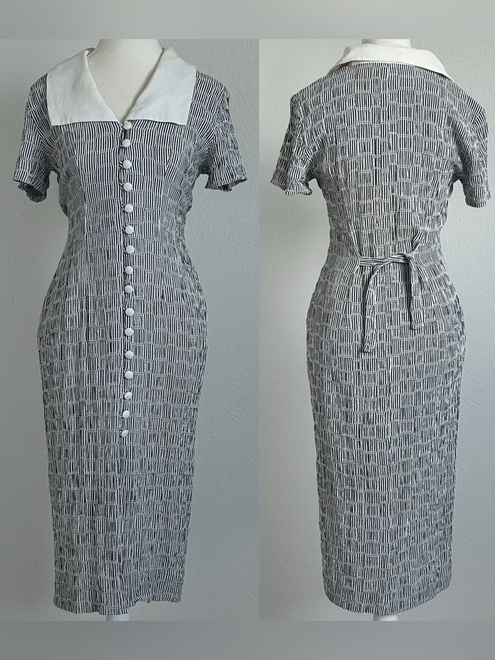 Vintage Dawn Joy Collared Button Down Tie Back Maxi Dress 90s